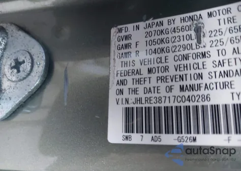 2007 Honda Cr-V Ex-L from USA, damaged, VIN JHLRE38717C040286